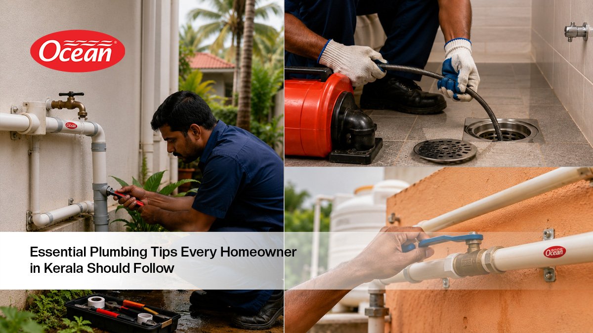 Home plumbing maintenance tips in Kerala and Tamil Nadu with pipes and water fittings