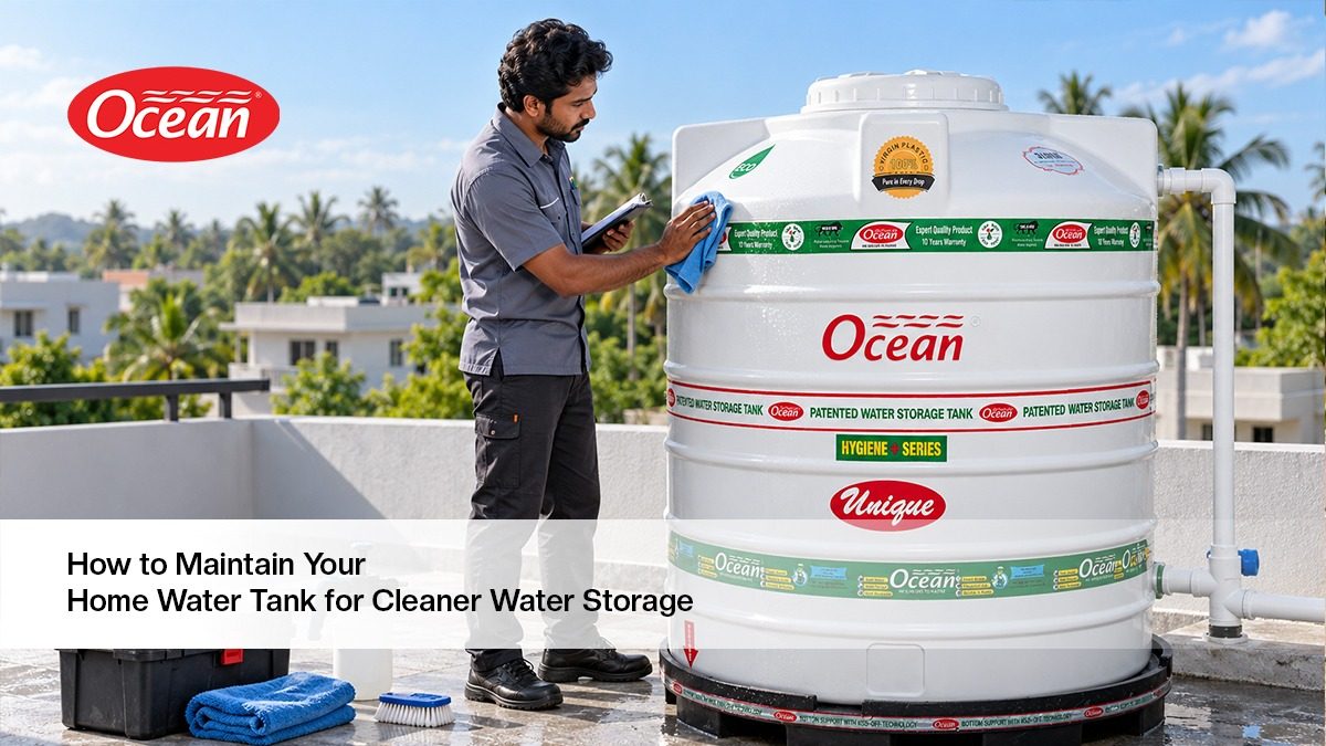 Home water tank being inspected and cleaned as part of routine maintenance